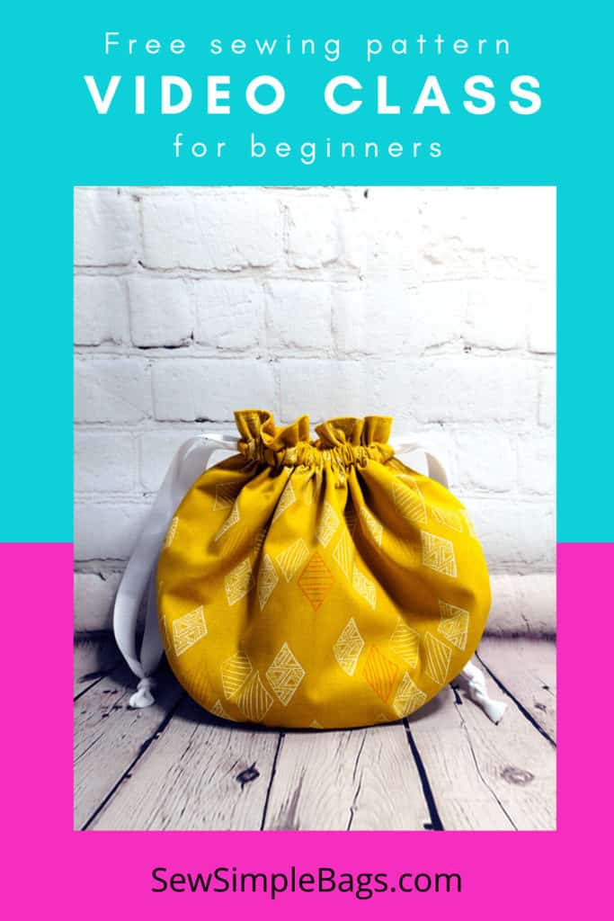 FREE sewing pattern for an easy to sew drawstring bag. The Bampton Drawstring Bag sewing pattern comes in three different sizes, small, medium and large. It has a round circle shape with ribbon or cord closure. The sewing pattern for this fun drawstring bag is free and there is also a free sew-along full video tutorial with the pattern. Easy sewing pattern for beginners.