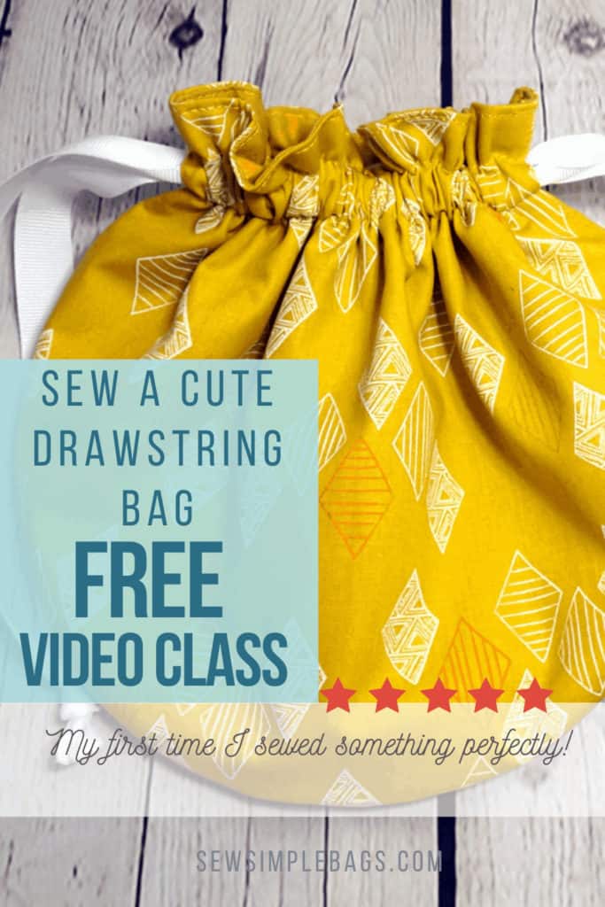 FREE sewing pattern for an easy to sew drawstring bag. The Bampton Drawstring Bag sewing pattern comes in three different sizes, small, medium and large. It has a round circle shape with ribbon or cord closure. The sewing pattern for this fun drawstring bag is free and there is also a free sew-along full video tutorial with the pattern. Easy sewing pattern for beginners.