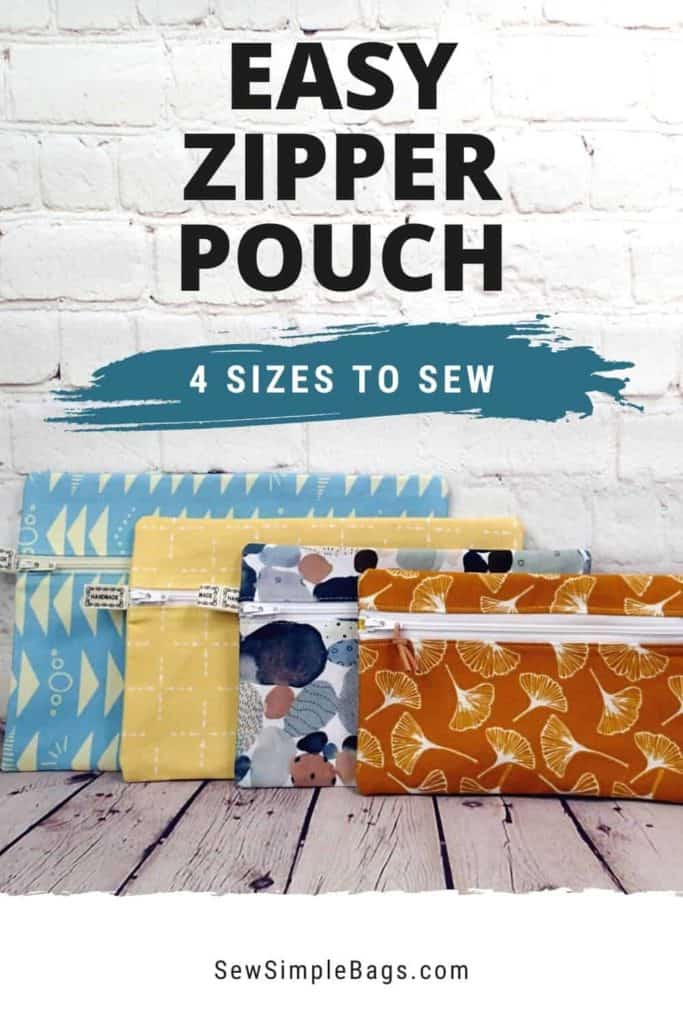 Easy to sew zipper pouch sewing pattern. This easy zipper pouch sewing pattern for beginners is the Malvern Zipper Pouch. There are 4 different sized bags in the same pattern. They are ideal to sew as a cosmetics bag, a clutch bag, a pencil case or a zipper storage bag. This beginner-friendly pattern is ideal for learning how to sew zippers. There is a step by step written pattern plus a full sewing video tutorial.