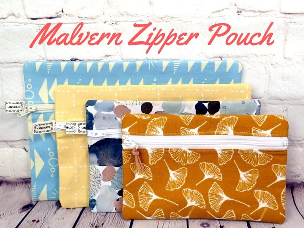 Easy to sew zipper pouch sewing pattern. This easy zipper pouch sewing pattern for beginners is the Malvern Zipper Pouch. There are 4 different sized bags in the same pattern. They are ideal to sew as a cosmetics bag, a clutch bag, a pencil case or a zipper storage bag. This beginner-friendly pattern is ideal for learning how to sew zippers. There is a step by step written pattern plus a full sewing video tutorial.