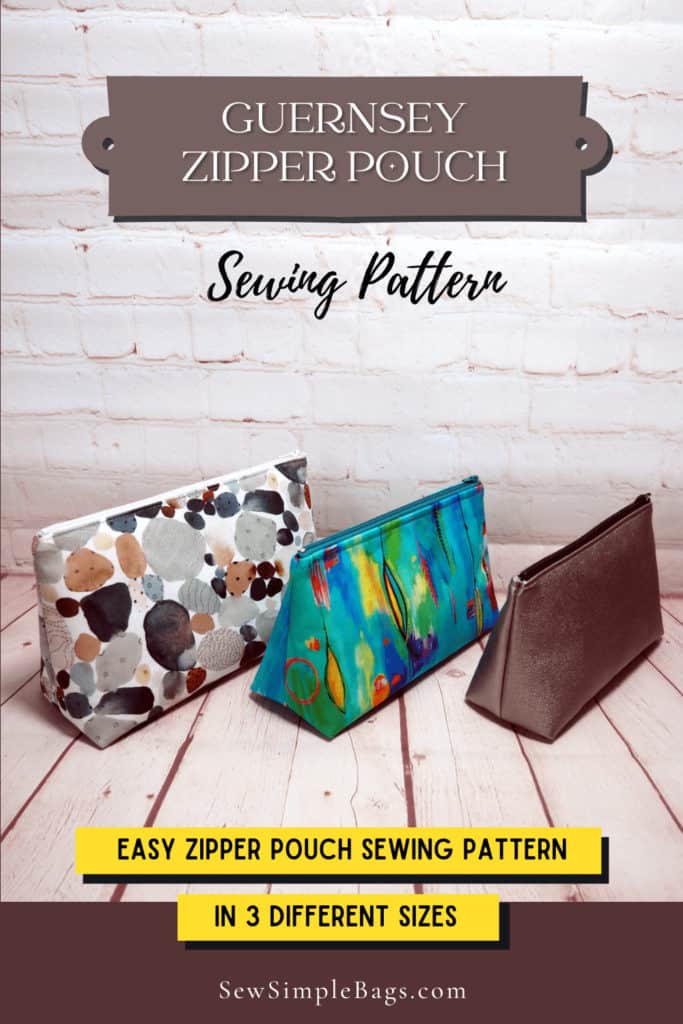 Zipper bag sewing pattern. This easy to sew zipper pouch comes in three different sizes in the same sewing pattern. There is a full step by step written tutorial with photos plus a video sewalong so that beginners will find this zipper pouch sewing pattern easy to sew. Cosmetics bag, toiletry bag, easy pattern for beginners.