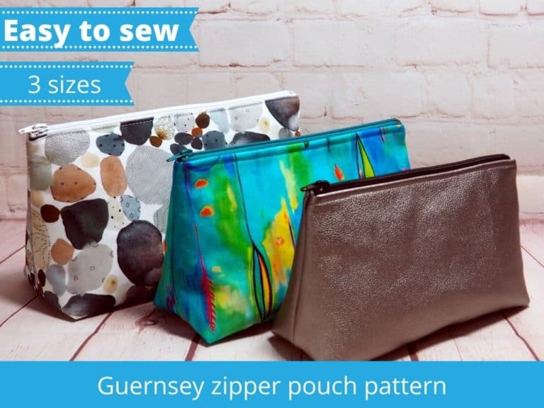 Guernsey Zipper Pouch sewing pattern in 3 sizes, easy cosmetics bag