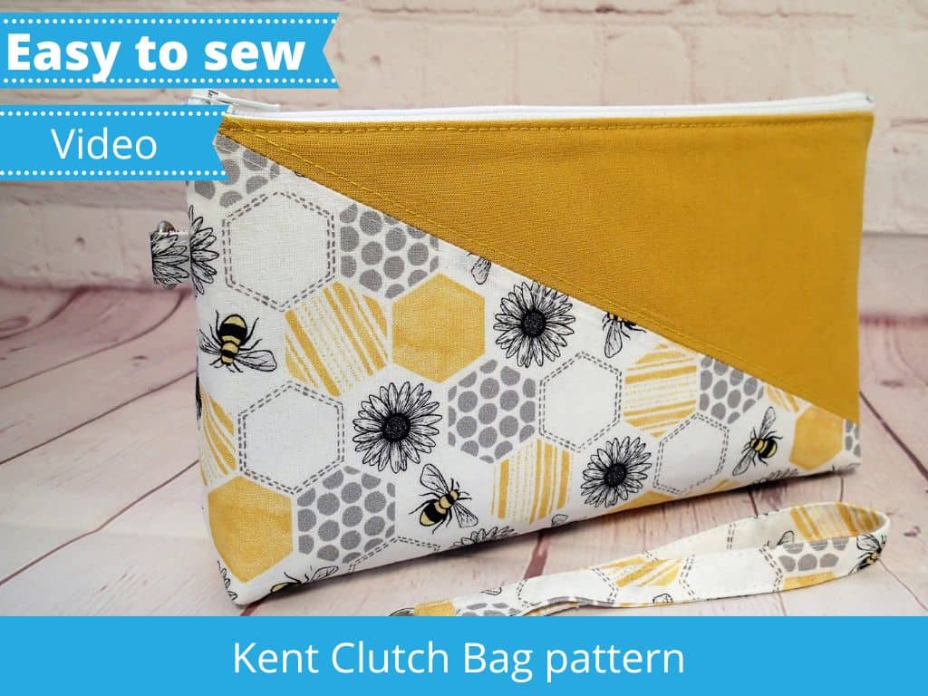 Kent clutch bag sewing pattern finished bag with diagonal seam detail