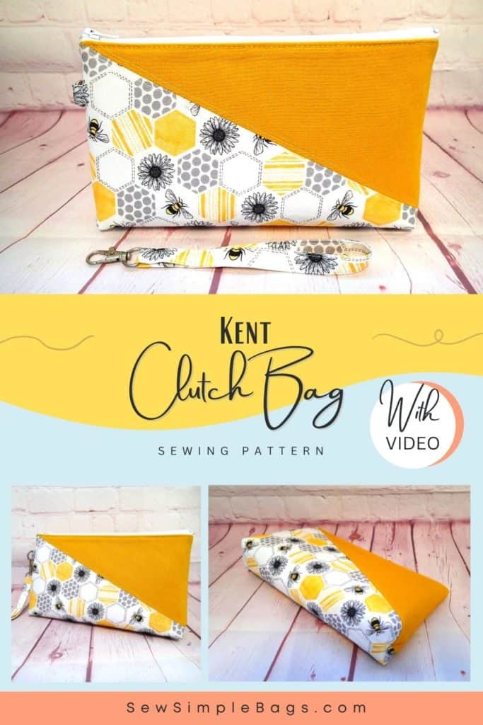Kent clutch bag sewing pattern. An easy clutch bag with wristet strap. This zipper clutch bag sewing pattern comes with a full step by step video tutorial. Learn how to make custom pockets for your lining! SewSimpleBags