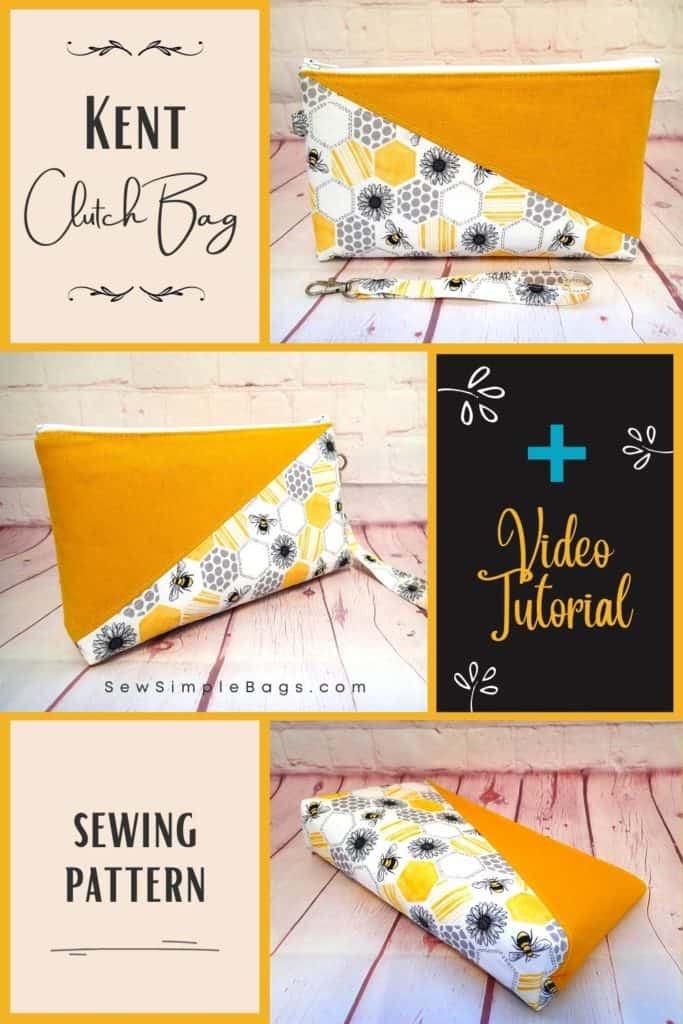 Kent clutch bag sewing pattern. An easy clutch bag to sew with wristet strap. This zipper clutch bag sewing pattern comes with a full step by step video tutorial. Learn how to make custom pockets for your lining! SewSimpleBags