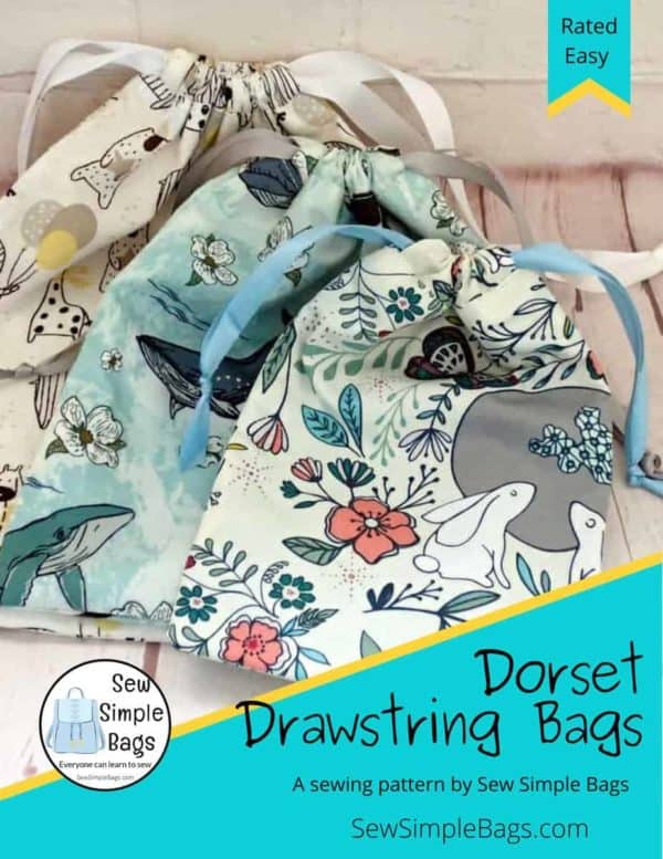 Dorset drawstring bags sewing pattern. A set of three very easy to sew drawstring bags which are ideal for beginners learning to sew. Step by step photo instructions. These bags are scrap friendly and ideal to use as gift bags and storage ideas to sew. Easy bag to sew for beginners. SewSimpleBags