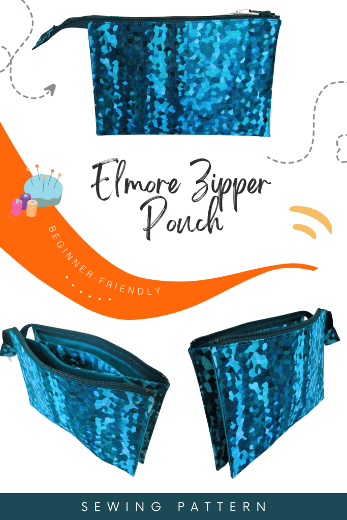 Elmore Zipper Pouch sewing pattern. An easy to sew zipper pouch for beginners. Easy zipper installation, no printed pattern pieces needed. This fully lined diy zipper bag is the ideal quick sew project, or sew to sell. Beginner friendly zipper bag to sew. SewSimpleBags